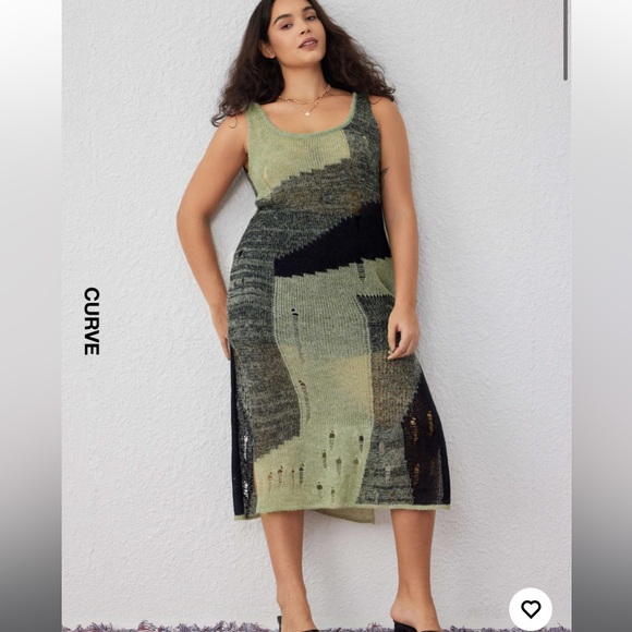 Cider Green and Black Knit destructed Dress 2X - Picture 2 of 11